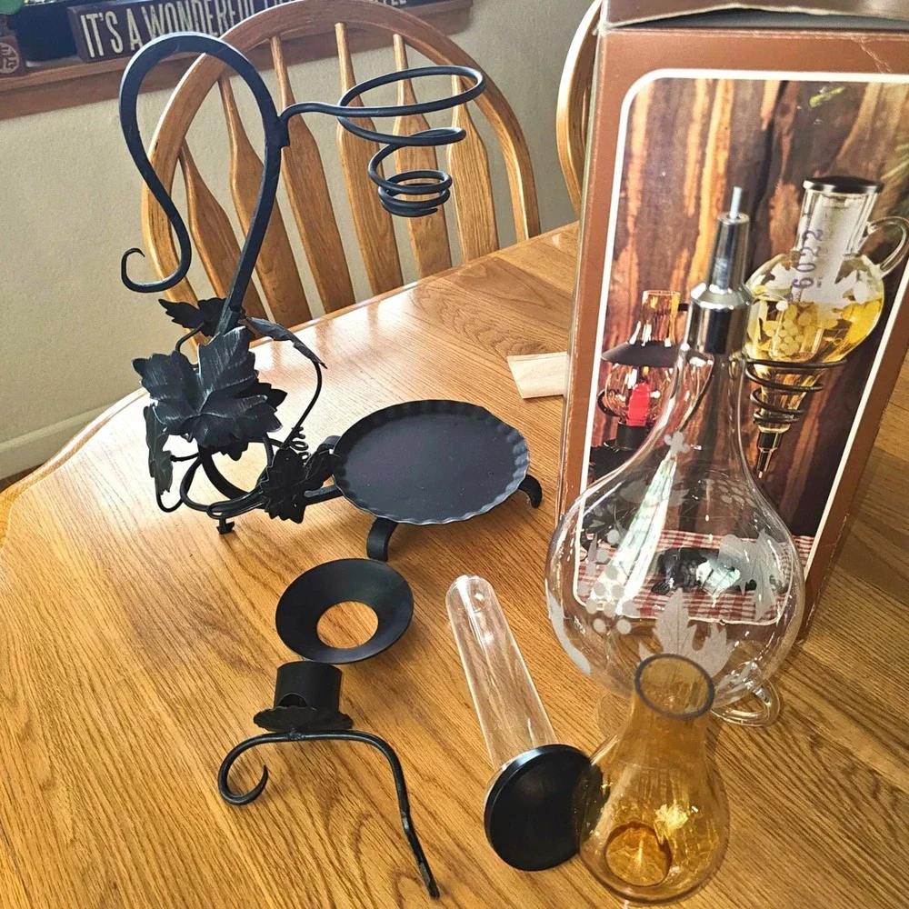 Vintage Austrian Made Etched Glass Wine Areator with Candle Stand